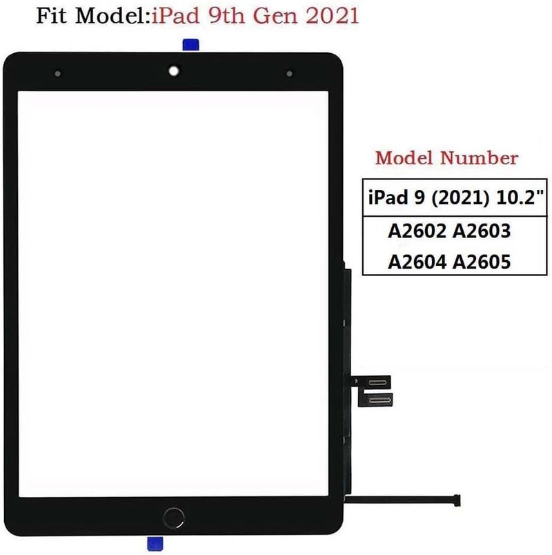 Zentop بديل شاشة اللمس لجهاز iPad 9 2021 الجيل التاسع A2602 A2603 A2604 A2605 مع زر الصفحة الرئيسية، حامل الكاميرا، لاصق مثبت مسبقًا، مجموعة أدوات الإصلاح - Image 2